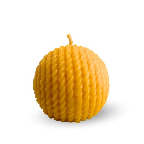 Bienenwachs Kugelkerze "Wollfaden" 80x80mm Brenndauer 36h – Produktansicht